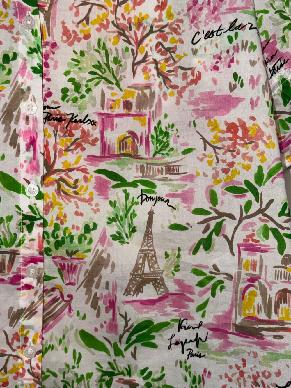 Karl Lagerfeld Pink Floral Paris-Print Button-Up Shirt NWT - Picture 2 of 7